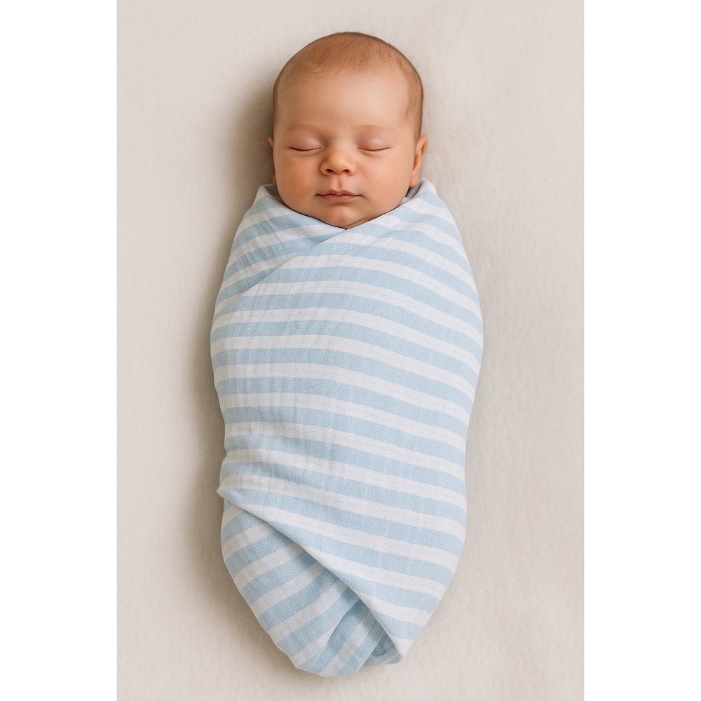 Aden + Anais Classic‎ Large Swaddle Blanket 47" x 47" Light Blue Stripe Muslin